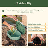 Sustainability-themed image with compost bin, hands holding soil, and text about eco-friendly practices.