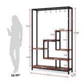 Modern Industrial Heavy Duty Metal Wood Plant Stand with 10 Hanging Hooks - FREE SHIPPING