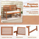 Solid Wood Outdoor Patio Garden Bench w/ Slatted Back Armrests and Seat Cushion - FREE SHIPPING