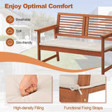 Solid Wood Outdoor Patio Garden Bench w/ Slatted Back Armrests and Seat Cushion - FREE SHIPPING