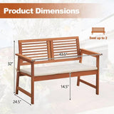 Solid Wood Outdoor Patio Garden Bench w/ Slatted Back Armrests and Seat Cushion - FREE SHIPPING