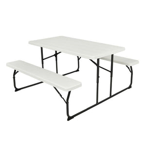 Folding White HDPE Picnic Table with 2 Benches Outdoor Patio Furniture Set - FREE SHIPPING