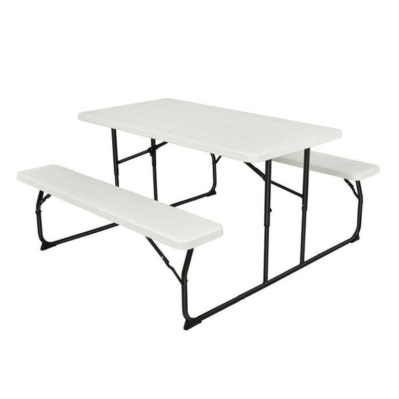 Folding White HDPE Picnic Table with 2 Benches Outdoor Patio Furniture Set - FREE SHIPPING