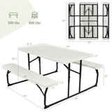 Folding White HDPE Picnic Table with 2 Benches Outdoor Patio Furniture Set - FREE SHIPPING