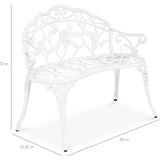 Outdoor Patio 39-inch Garden Bench with Backrest in White Metal Finish - FREE SHIPPING