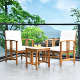 3-Piece Solid Wood Outdoor Patio Furniture Table Chairs Set with White Cushions - FREE SHIPPING