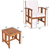 3-Piece Solid Wood Outdoor Patio Furniture Table Chairs Set with White Cushions - FREE SHIPPING