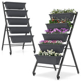 Costway 1 PCS 5-Tier Vertical Raised Garden Bed Elevated Planter with Wheels & Container Boxes Gray