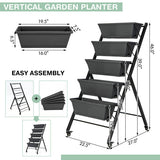Costway 1 PCS 5-Tier Vertical Raised Garden Bed Elevated Planter with Wheels & Container Boxes Gray