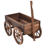 Outdoor Garden Fir Wood Barrel Planter Wagon on Wooden Wheels - FREE SHIPPING