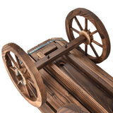 Outdoor Garden Fir Wood Barrel Planter Wagon on Wooden Wheels - FREE SHIPPING