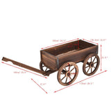 Outdoor Garden Fir Wood Barrel Planter Wagon on Wooden Wheels - FREE SHIPPING