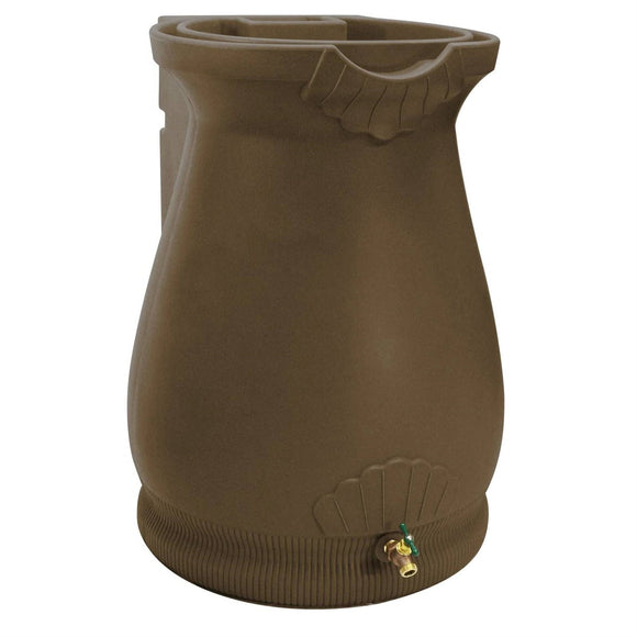 Brown Oak 65 Gallon Plastic Urn Rain Barrel with Planter Top - FREE SHIPPING