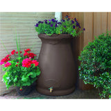 Brown Oak 65 Gallon Plastic Urn Rain Barrel with Planter Top - FREE SHIPPING