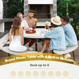 White Outdoor Metal and HDPE Picnic Table Bench Set with Umbrella Hole - Seats 8 - FREE SHIPPING