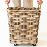 Rattan Square Storage Basket on Wheels