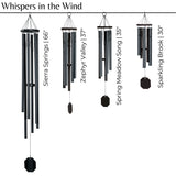 Set of four Whispers in the Wind Series Wind Chime with names and lengths on a white background