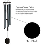 Whispers in the Wind Series Wind Chime with text about powder-coated finish on a white background