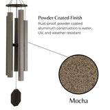 Musical Zenith Series Wind Chime with powder-coated finish and close-up of mocha color swatch on a white background