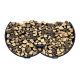 Firewood storage rack with chopped wood on a white background