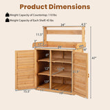 Product dimensions diagram of a light wood storage cabinet with open doors and interior shelves, showing measurements, weight capacity, and labeled dimensions on a beige background.