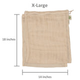 Beige mesh bag with dimensions labeled on a white background Onion Storage Bags