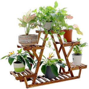 Solid Wood Triangular 6-Shelf Indoor Outdoor Flower Pot Plant Stand - FREE SHIPPING