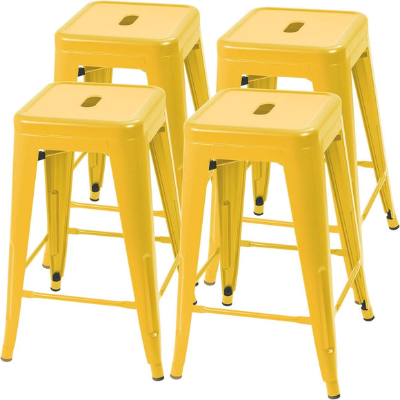 Set of 4 - 24-in. Indoor/Outdoor Backless Stacking Yellow Metal Barstools - FREE SHIPPING
