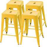 Set of 4 - 24-in. Indoor/Outdoor Backless Stacking Yellow Metal Barstools - FREE SHIPPING