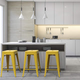 Set of 4 - 24-in. Indoor/Outdoor Backless Stacking Yellow Metal Barstools - FREE SHIPPING
