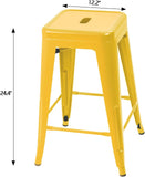 Set of 4 - 24-in. Indoor/Outdoor Backless Stacking Yellow Metal Barstools - FREE SHIPPING