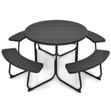 Black Outdoor Metal and HDPE Picnic Table Bench Set with Umbrella Hole - Seats 8 - FREE SHIPPING