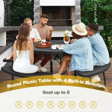 Black Outdoor Metal and HDPE Picnic Table Bench Set with Umbrella Hole - Seats 8 - FREE SHIPPING