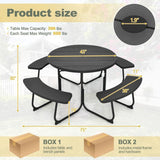 Black Outdoor Metal and HDPE Picnic Table Bench Set with Umbrella Hole - Seats 8 - FREE SHIPPING