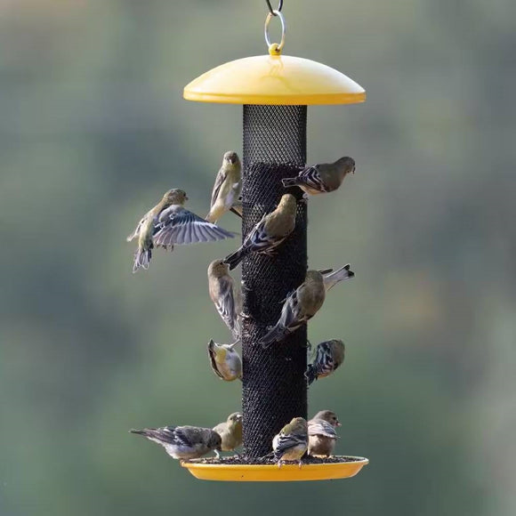 Durable Metal Mesh Tube Hanging Bird Feeder with Yellow Top and Perch - FREE SHIPPING