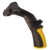 Black and yellow Dramm Fan Nozzle on a white background