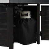 Black grill cover inside a Yorke 40" Square Aluminum Convertible Gas Fire Pit Table