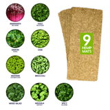 Hemp mats with various seed options displayed on a white background