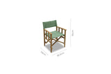 Green director's chair with dimensions on a white background