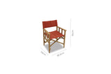 Red director's chair with dimensions on a white background