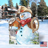 Cowboy Snowman Christmas Outdoor Yard Sign by D. Gelsinger - Christmas Santa Snowman Decor - 8121115F-1541