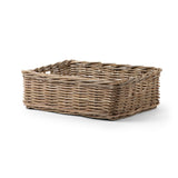 Woven rectangular basket on a white background
