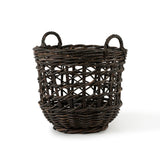 Wicker basket with handles on a white background
