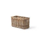 A small rectangular woven wicker basket with a natural light brown color, shown on a plain white background with a soft shadow.