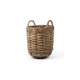 Woven Rattan Round Basket with handles on a white background