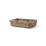 Woven rectangular basket on a white background
