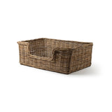 Woven brown basket on a white background