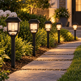Berkley Jensen Solar LED Pathway Lights 5-Pack – 15 Lumen Filament Bulbs, Graphite Black