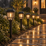 Berkley Jensen Solar LED Pathway Lights 5-Pack – 15 Lumen Filament Bulbs, Graphite Black