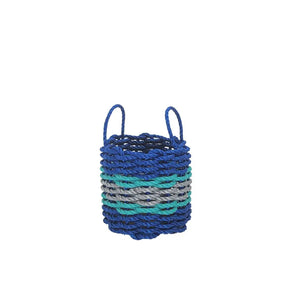 Authentic Maine Lobster Rope Storage Basket Blue and Light Gray with Teal Accents - FREE SHIPPING